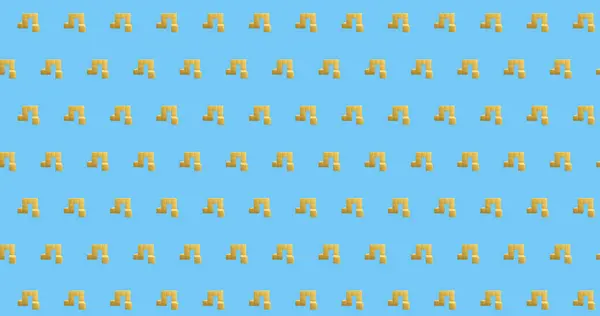 Rows of yellow music notes pattern on blue background. Shape, colour, pattern and repetition concept digitally generated image.