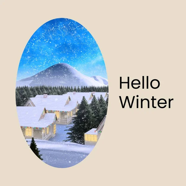 Composite of hello winter text over winter scenery. December, christmas, tradition, celebration and winter concept digitally generated image.