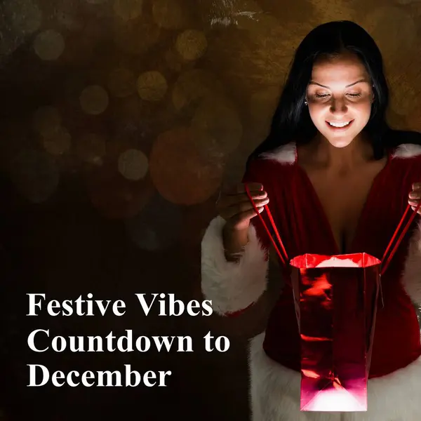 Festive Vibes Countdown December Text Happy Caucasian Woman Glowing Christmas — Stock Photo, Image