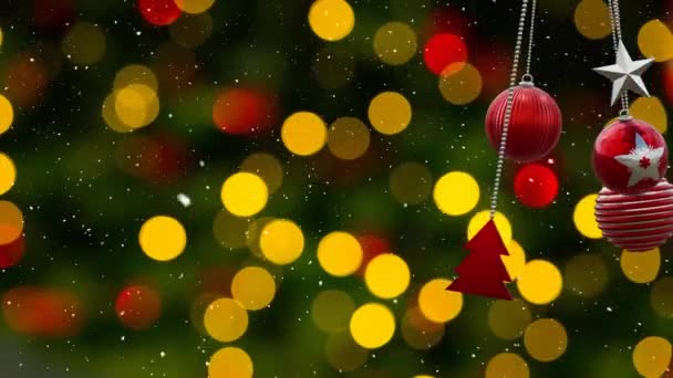 Animace Vánočních Ozdoby Cetky Nad Blikající Víla Světla Pozadí Vánoce — Stock video