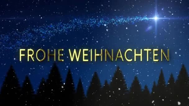 Κινούμενα Σχέδια Του Frohe Weihnachten Κείμενο Πάνω Από Χιόνι Που — Αρχείο Βίντεο