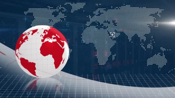 Animatie Van Draaiende Wereldbol Wereldkaart Lichtvlek Tegen Computerserverruimte Global Networking — Stockvideo