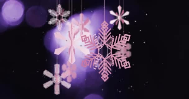 Animation Boules Noël Neige Tombant Sur Fond Violet Noel Tradition — Video