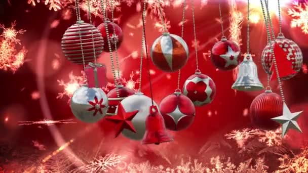 빨간색 배경에 크리스마스 장식의 애니메이션 크리스마스 디지털로 비디오 — 비디오