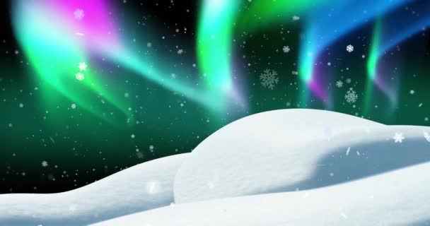 Animación Caída Nieve Aurora Boreal Fondo Del Paisaje Invierno Navidad — Vídeos de Stock