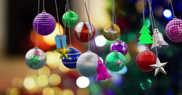 Κινούμενα Σχέδια Χριστουγεννιάτικων Κοσμημάτων Φόντο Χριστουγεννιάτικου Δέντρου Χριστούγεννα Παράδοση Και — Αρχείο Βίντεο