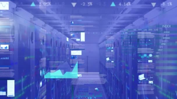 Анимация Обработки Данных Через Компьютерные Серверы Глобальные Вычисления Цифровой Интерфейс — стоковое видео