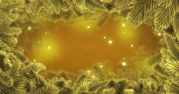 Animação Lugares Luz Sobre Ramos Abeto Fundo Amarelo Natal Tradição — Vídeo de Stock