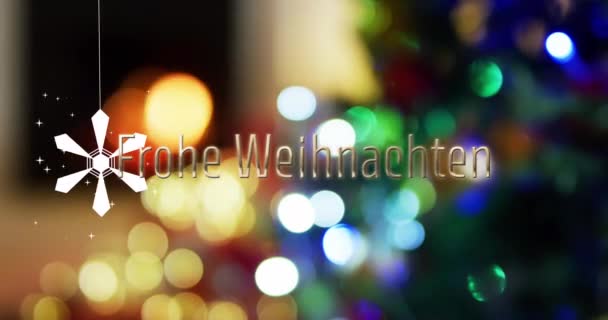 Animatie Van Frohe Wihnachten Tekst Ster Fee Lichten Ackground Kerst — Stockvideo
