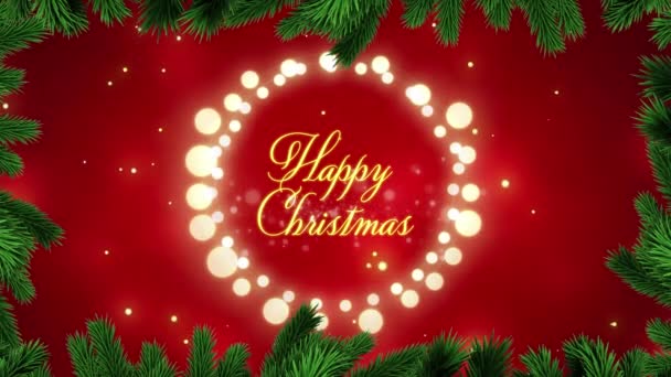 欢乐节日的动画文字和仙女的灯火 冷杉枝条覆盖着降雪的背景 圣诞节 传统和庆祝概念数字制作的录像 — 图库视频影像