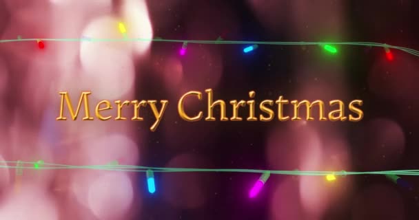 Animación Feliz Texto Navidad Luces Hadas Fondo Navidad Tradición Concepto — Vídeo de stock