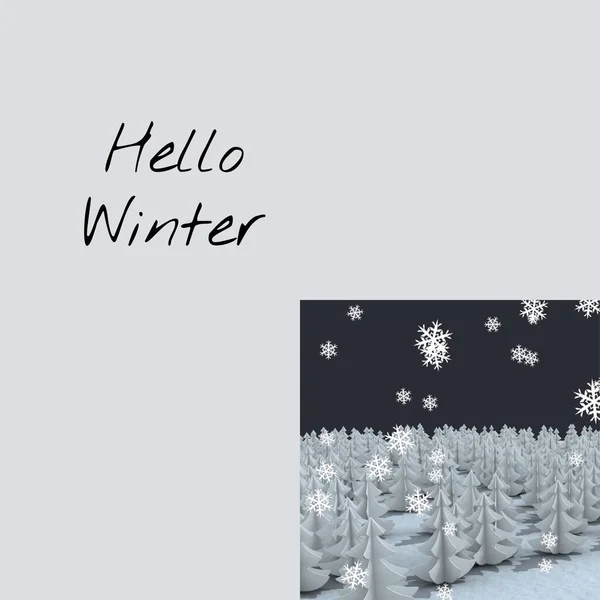 Composite of hello winter text over winter scenery. Winter, christmas, seasons and celebration concept digitally generated image.