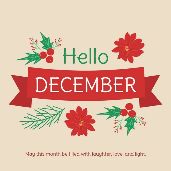 Composto Texto Olá Dezembro Sobre Decorações Natal Fundo Amarelo Dezembro — Fotografia de Stock