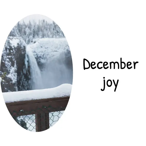 Kompozycja Grudniowego Tekstu Radości Nad Zimową Scenerią Grudzień Boże Narodzenie — Zdjęcie stockowe