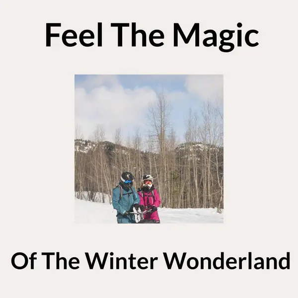 Composite of feel the magic of the winter wonderland text over caucasian couple in winter scenery. Winter, christmas, seasons and celebration concept digitally generated image.