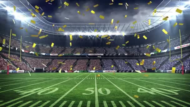 Animatie Van Gouden Confetti Vallen Tegen Het Zicht Van Rugby — Stockvideo
