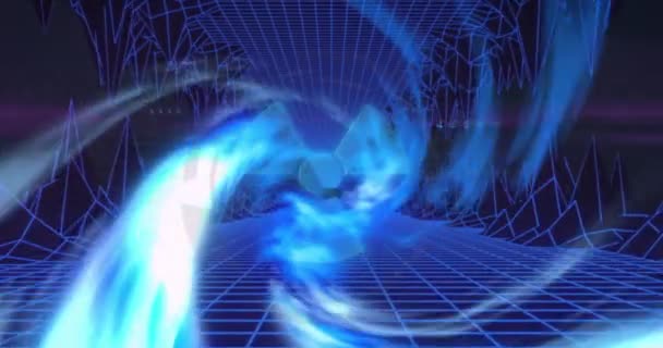 Animatie Van Blauwe Lichtsporen Metavers Mondiaal Computer Digitaal Interface Gegevensverwerkingsconcept — Stockvideo