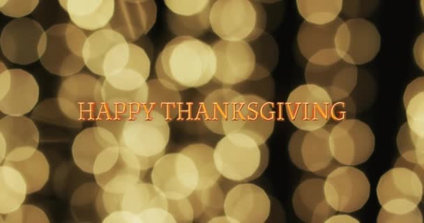 快乐的感恩节文字动画和黑色背景上的亮点 感恩节 美国传统和庆祝概念数字生成的视频 — 图库视频影像