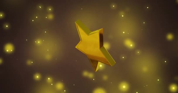 Animacja Złotej Gwiazdy Nad Śniegiem Padającym Żółte Tło Boże Narodzenie — Wideo stockowe