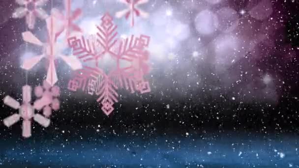 Animazione Decorazioni Natalizie Neve Che Cade Sfondo Scuro Natale Festa — Video Stock