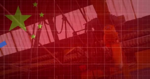 Finansal Veri Işleme Animasyonu Fabrikanın Üzerinde Çin Bayrağı Küresel Finans — Stok video