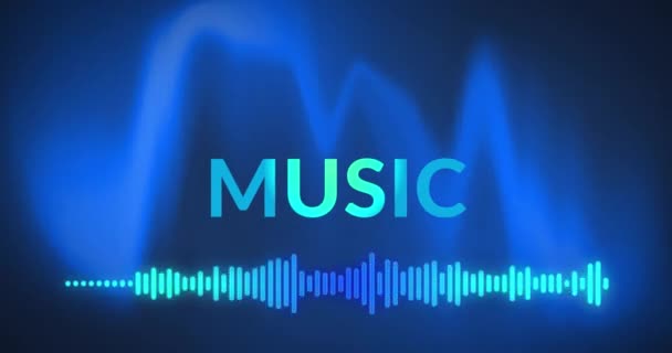 Animación Texto Musical Medidor Frecuencia Sobre Ondas Sonoras Azules Sobre — Vídeo de stock