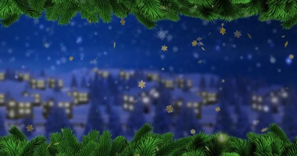 Анимация Ветвей Елки Рождества Над Падающими Голубой Фон Звёздами Рождество — стоковое видео