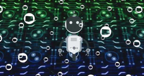 Animáció Chat Bot Ikonok Színes Csíkos Háttér Globális Mesterséges Intelligencia — Stock videók