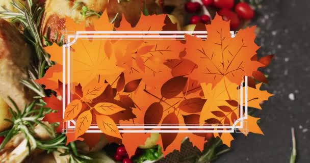 ホワイトフレームと秋のアニメーションは感謝祭の夕食の背景に残ります 感謝祭 アメリカの伝統 お祝いのコンセプトデジタル生成ビデオ — ストック動画