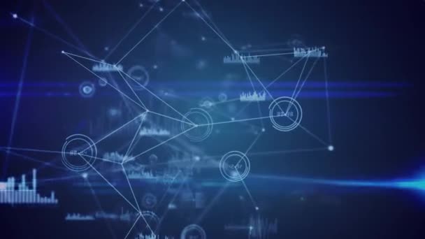 青い背景に対する接続 データ処理 ライトトレイルのネットワークのアニメーション グローバルネットワーキングとビジネス技術コンセプト — ストック動画