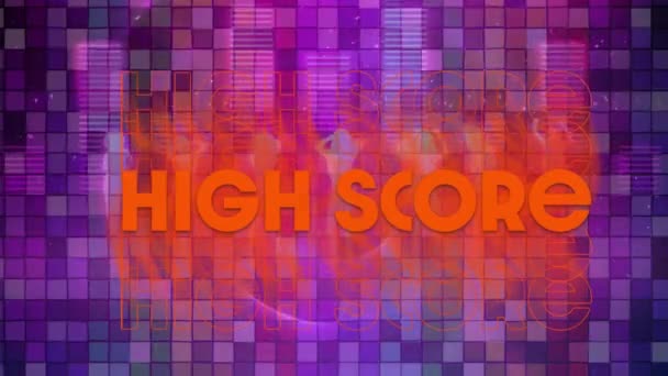 Animation High Score Text Banner Silhouette People Dancing Music Equaliser — Stock Video