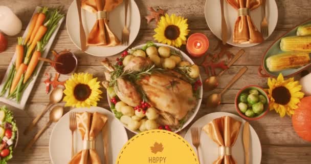 Animatie Van Gelukkige Dankdag Tekst Diner Tafel Achtergrond Thanksgiving Amerikaanse — Stockvideo