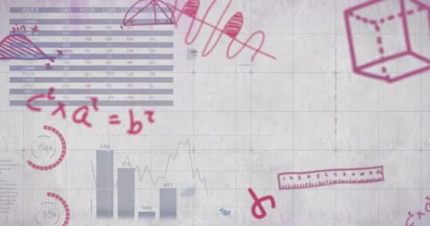 Animação Equações Matemáticas Processamento Dados Estatísticos Contra Fundo Cinzento Conceito — Vídeo de Stock