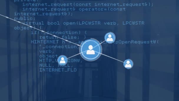 컴퓨터 서버를 아이콘과 네트워크의 애니메이션 글로벌 네트워크 컴퓨팅 디지털 인터페이스 — 비디오