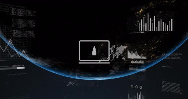 Animation Der Verarbeitung Von Finanzdaten Über Den Globus Globales Computing — Stockvideo