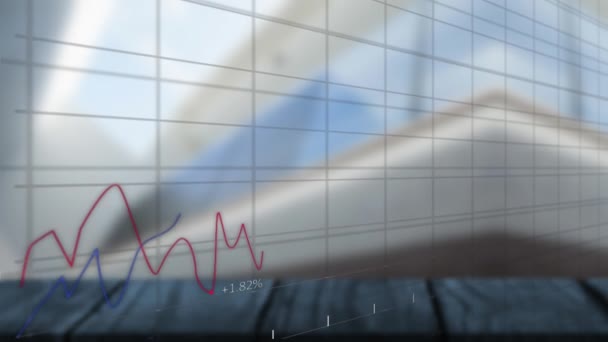 Анимация Обработки Финансовых Данных Поверх Офиса Глобальный Бизнес Финансы Вычислительная — стоковое видео
