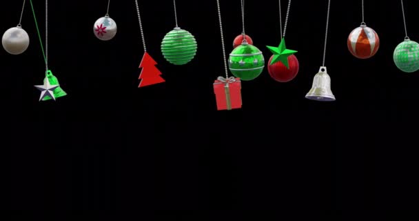 Animacja Bombki Bożego Narodzenia Czarnym Tle Boże Narodzenie Tradycja Koncepcja — Wideo stockowe