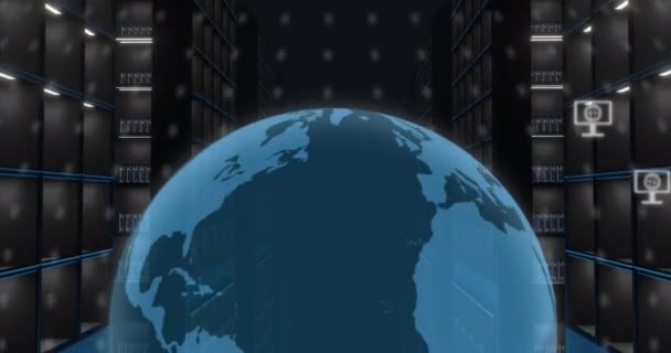 Animace Globálních Počítačových Ikon Přes Počítačové Servery Globální Cloud Computing — Stock video