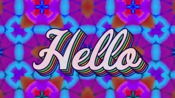 Animáció Hello Szöveg Banner Szivárvány Árnyék Hatása Ellen Kaleidoszkóp Minta — Stock videók