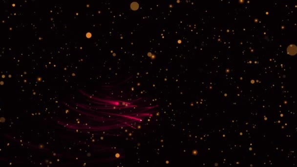 공간을 검은색 배경에 빛나는 라이트 트레일 오렌지 반점의 애니메이션 — 비디오
