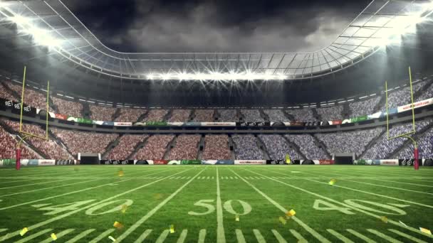 Animação Confetes Dourados Caindo Contra Vista Estádio Esportivo Rugby Torneio — Vídeo de Stock