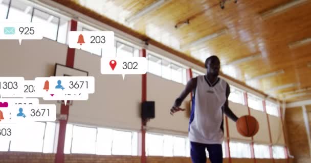 Animáció Értesítő Bárok Afro Amerikai Kosárlabda Gyakorló Pontozási Mező Gólt — Stock videók