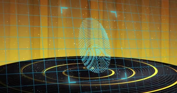 Digitalização Biométrica Impressões Digitais Cadeado Ícones Segurança Escudo Sobre Pódio — Vídeo de Stock