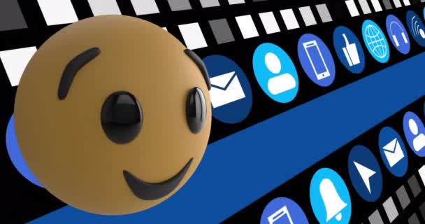 Animation Social Media Icons Winking Emoji Icons Blue Background Global — Stock Video