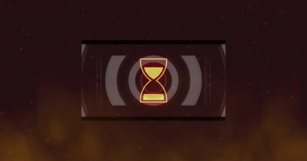 Animación Símbolos Reloj Arena Girando Sobre Fondo Oscuro Procesamiento Global — Vídeos de Stock