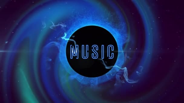 Animation Von Blauem Lichtwirbel Und Rauch Über Dem Musiktext Auf — Stockvideo