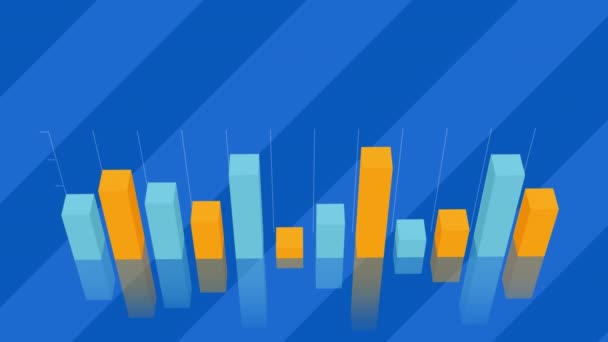 Animation Bar Graph Blue Striped Background Copy Space Business Data — Stock Video