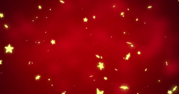 Animacja Złotych Gwiazd Spadających Czerwone Tło Boże Narodzenie Tradycja Koncepcja — Wideo stockowe