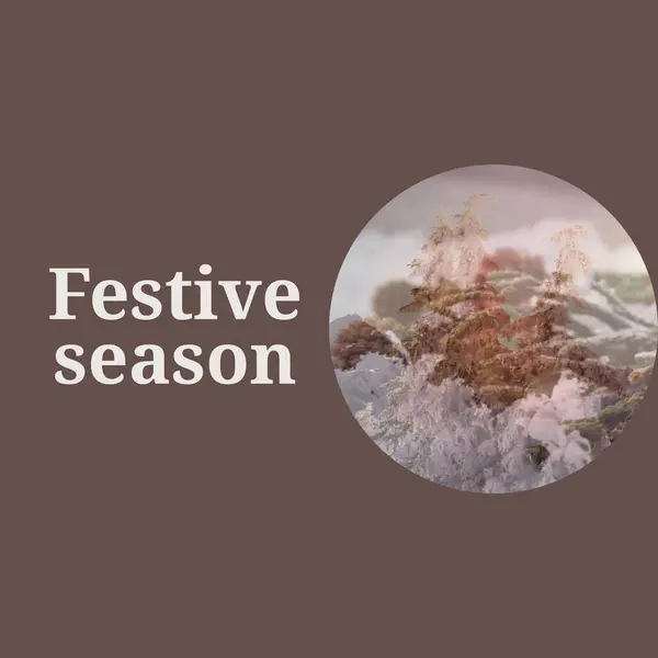Texto Temporada Festiva Sobre Marrón Con Nieve Árboles Navidad Paisaje — Foto de Stock