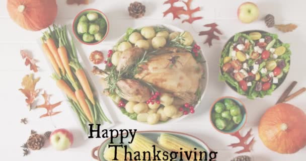 Анимация Счастливого Дня Ужина Фоне Стола День Благодарения Американская Традиция — стоковое видео